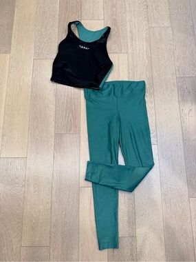 Koral Bruna Crop Sports Tank with Lustrous Max green High-Waist Leggings